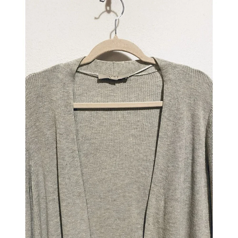 LOFT Cardigan Sweater Womens Large Gray Longline Open Front Silk Blend Comfy
